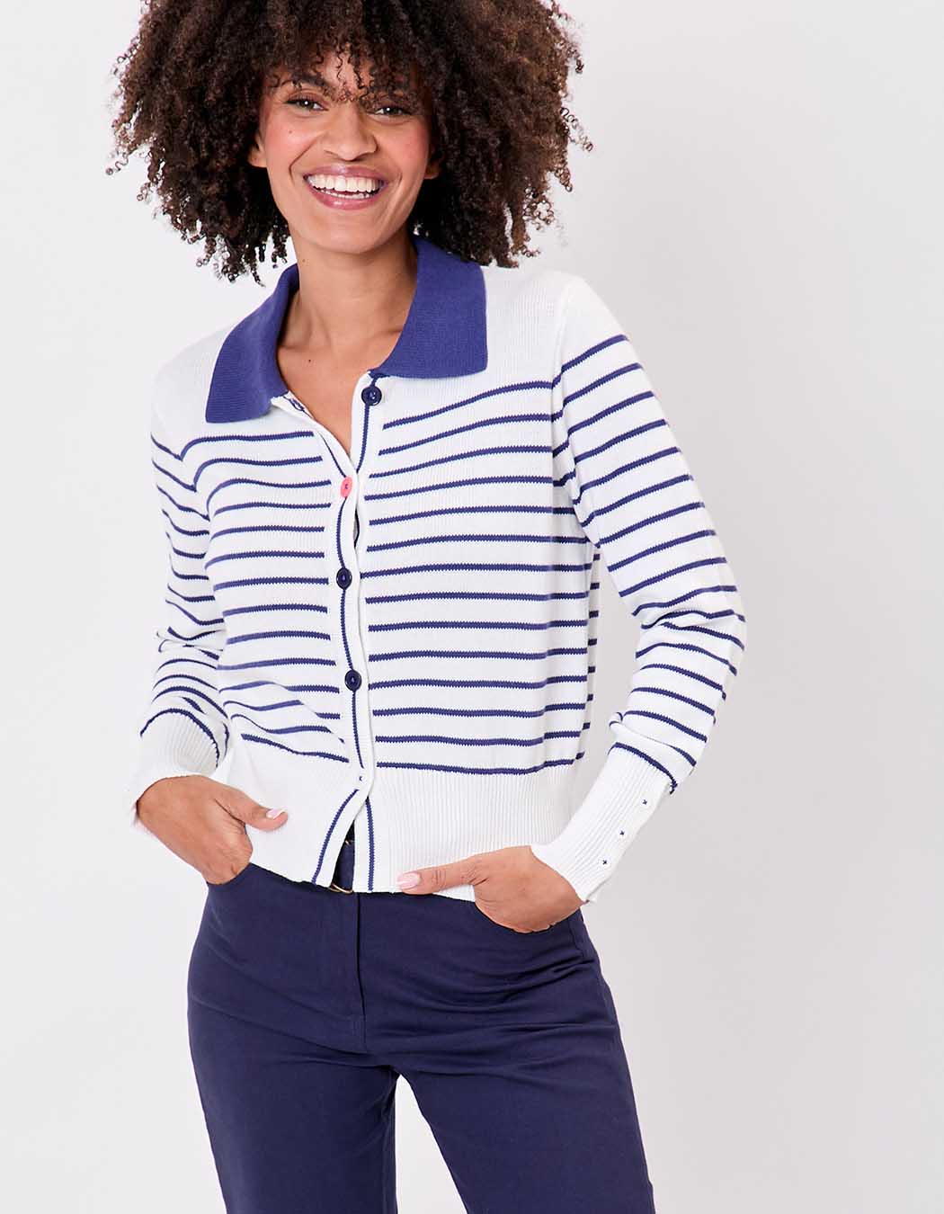 Gilet maille rayures col polo imprimé Princesse Nomade