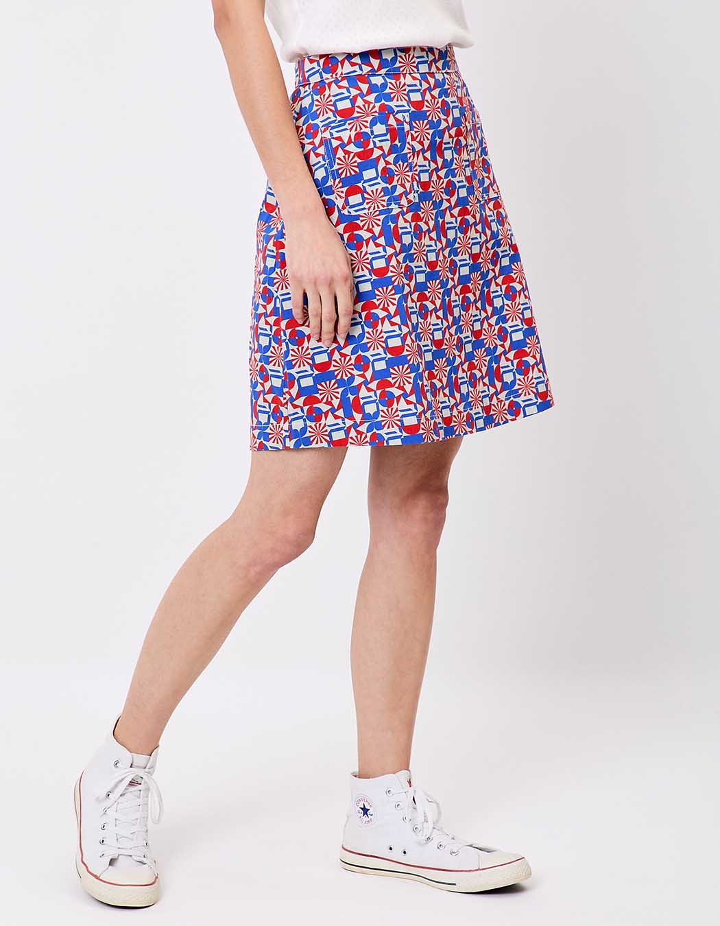 Jupe courte &eacute;vas&eacute;e coton stretch imprim&eacute; Princesse Nomade