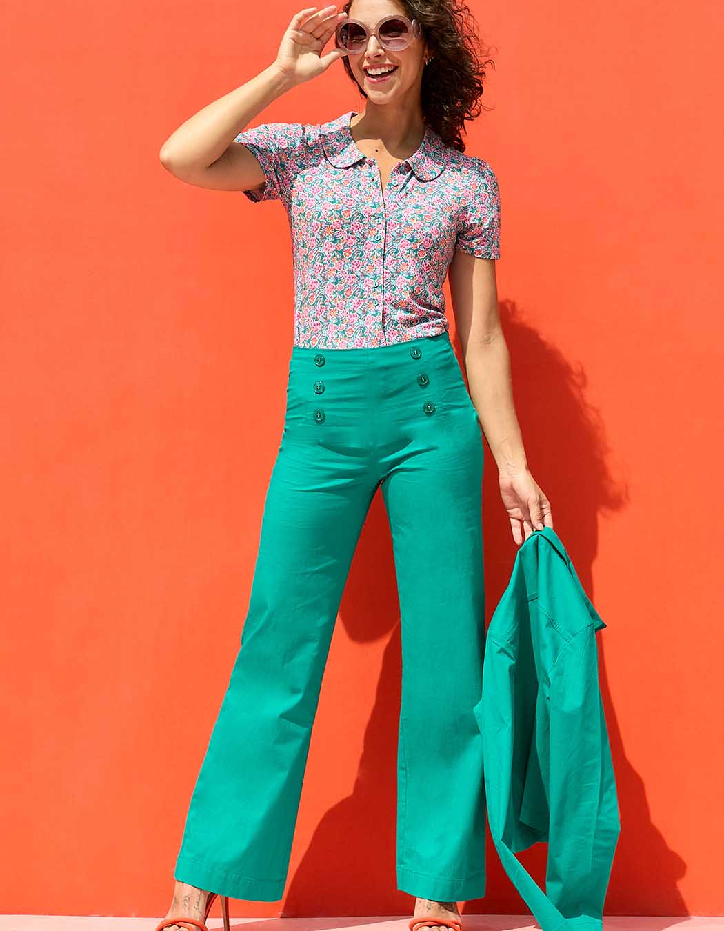 Pantalon à pont large coton stretch imprimé Princesse Nomade