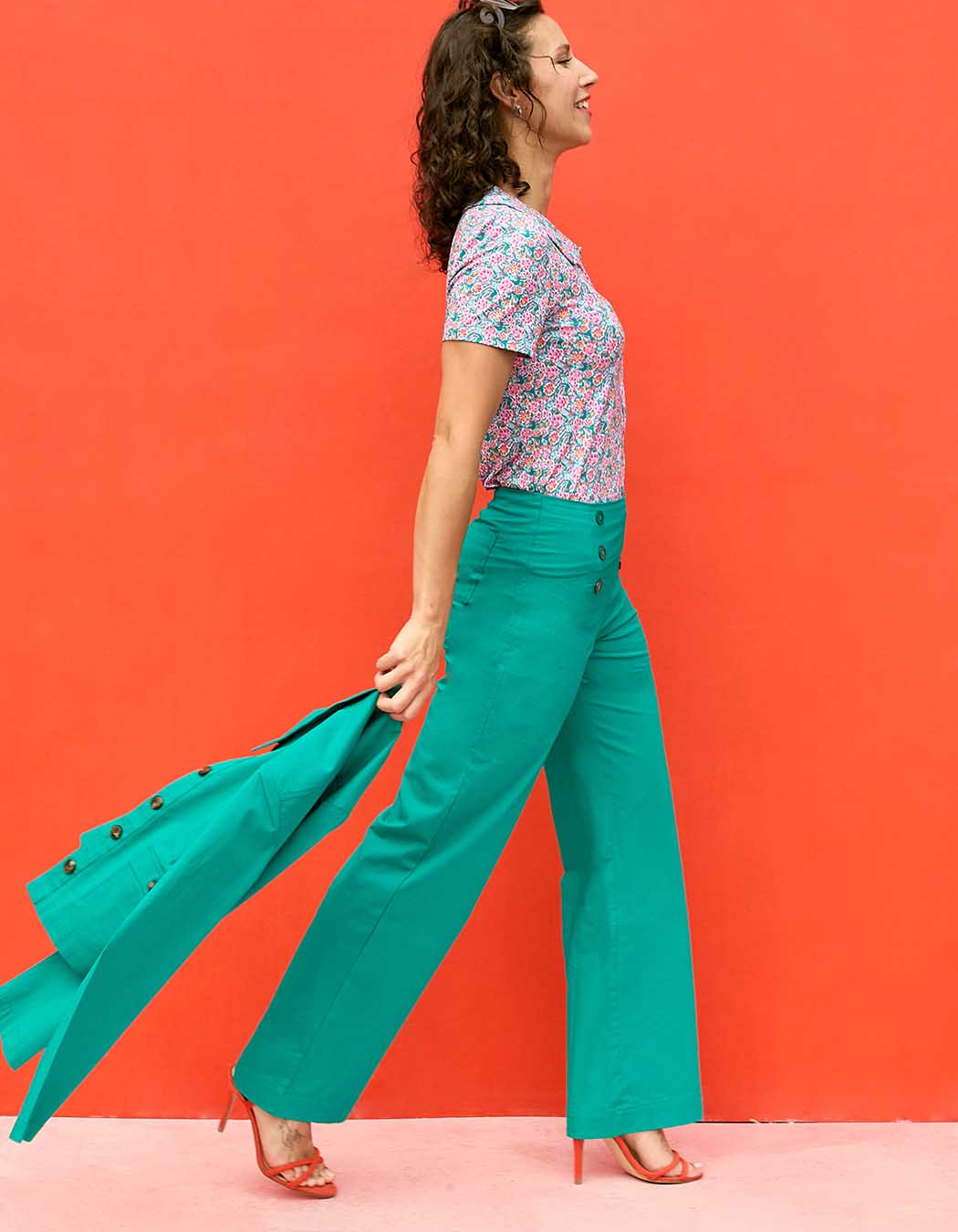 Pantalon à pont large coton stretch imprimé Princesse Nomade