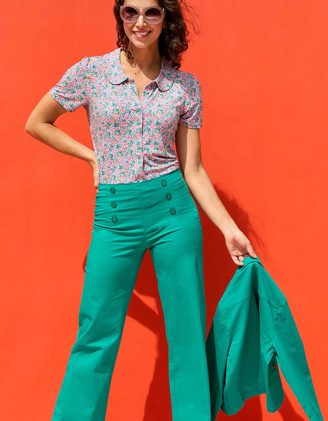 Pantalon à pont large coton stretch imprimé Princesse Nomade