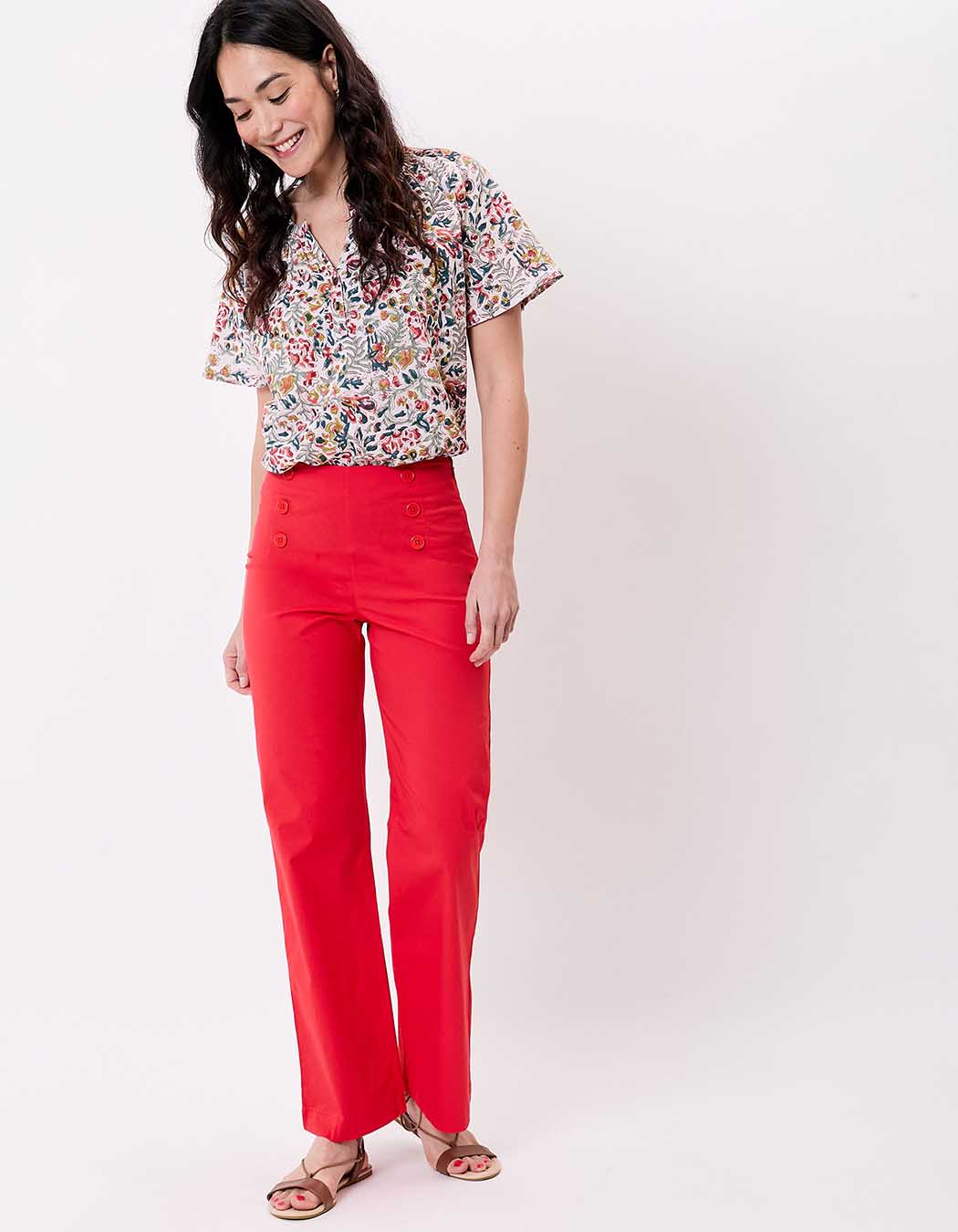 Pantalon à pont large coton stretch imprimé Princesse Nomade