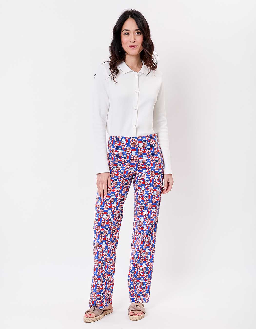 Pantalon à pont large coton stretch imprimé Princesse Nomade
