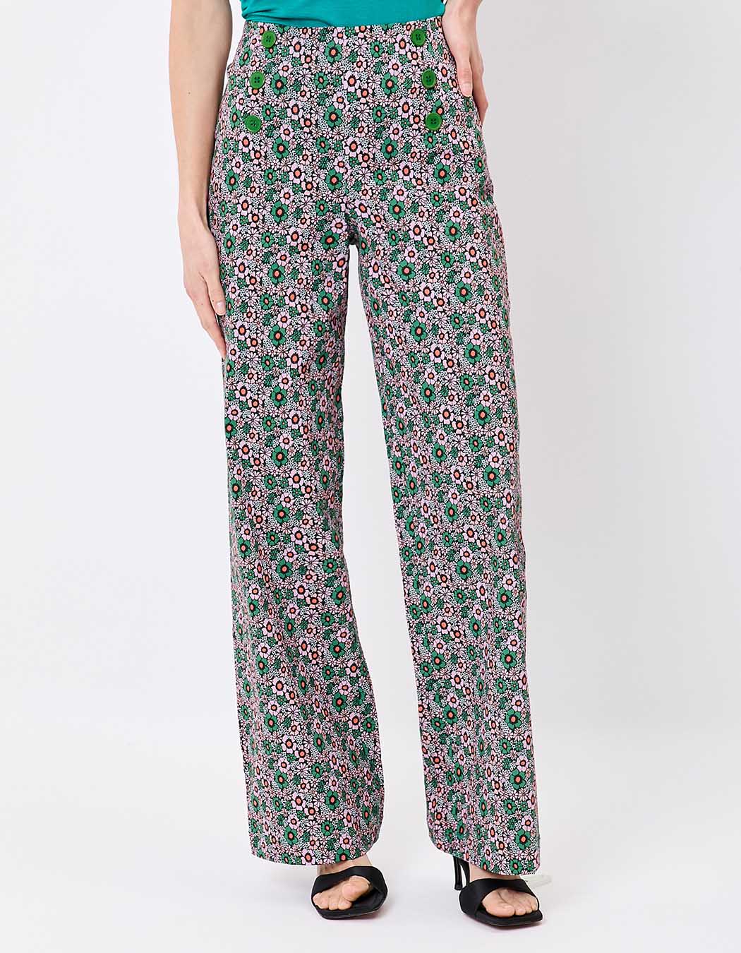 Pantalon à pont large coton stretch imprimé Princesse Nomade