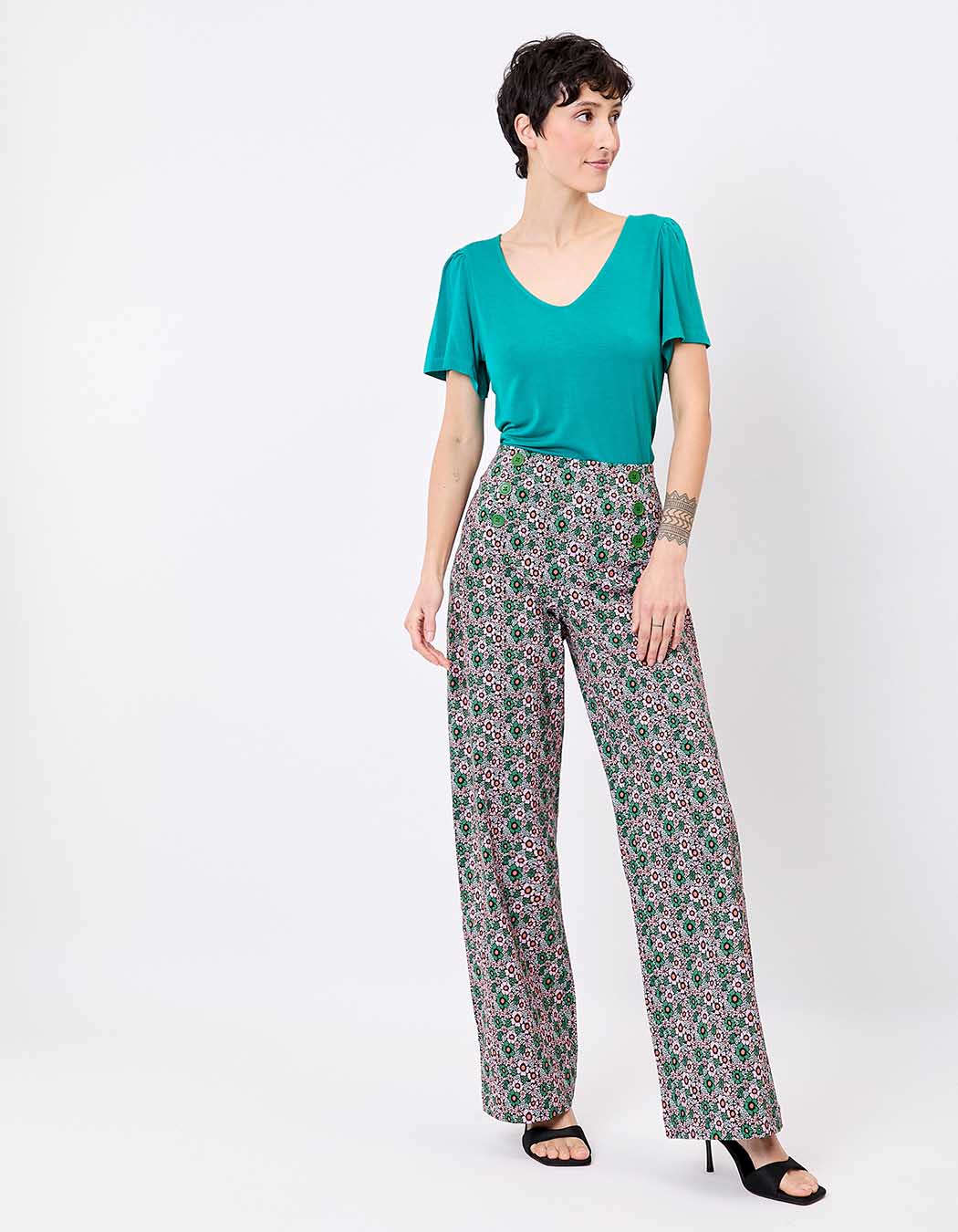 Pantalon à pont large coton stretch imprimé Princesse Nomade