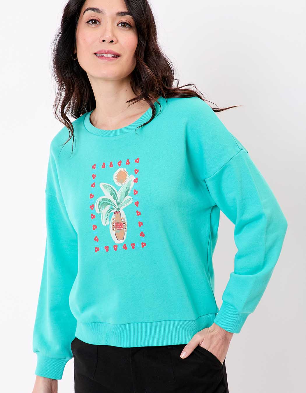 Sweat coton bio col rond imprimé Princesse Nomade