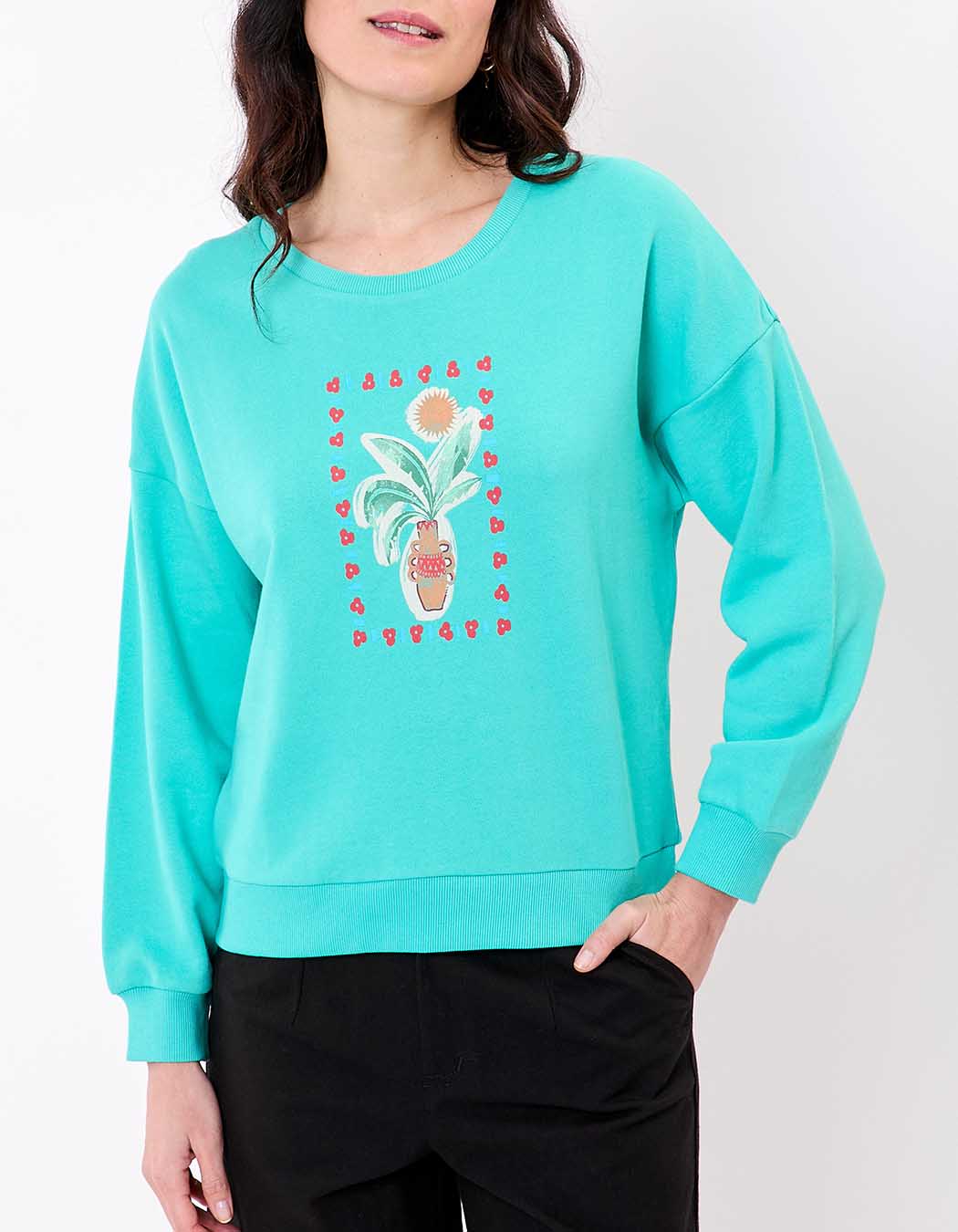 Sweat coton bio col rond imprimé Princesse Nomade