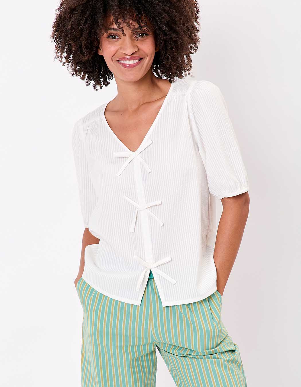 Blouse manches ballons coton gaufr&eacute; imprim&eacute; Princesse Nomade