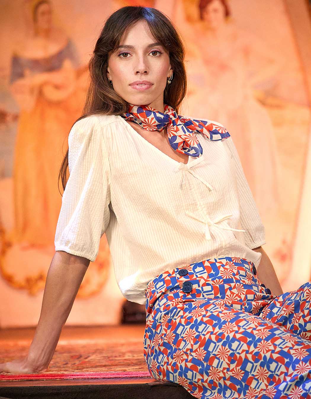 Blouse manches ballons coton gaufr&eacute; imprim&eacute; Princesse Nomade
