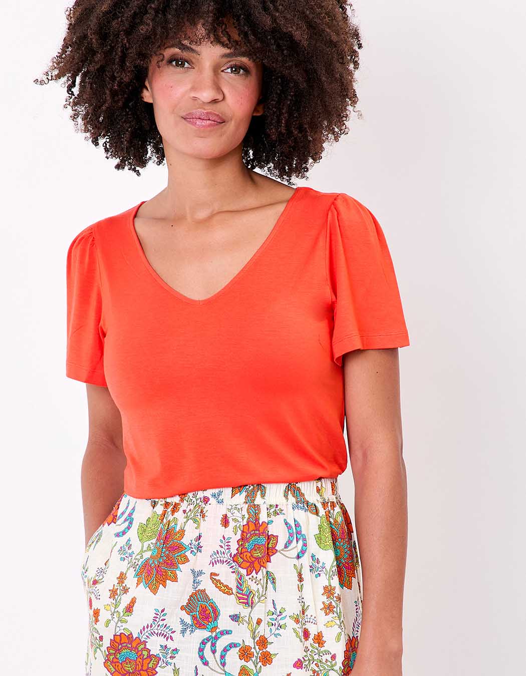 T-shirt maille fluide col V imprimé Princesse Nomade
