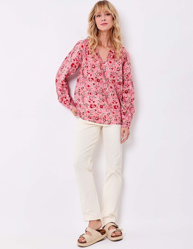 Tunique Pause Café Taille 40 - T-shirt Doublé Mesh Coloré Brodé - Style Jean Décontracté