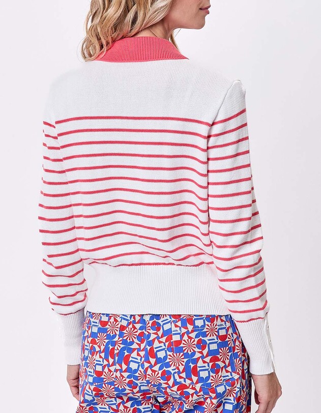 Gilet maille rayures col polo imprim&eacute; Princesse Nomade