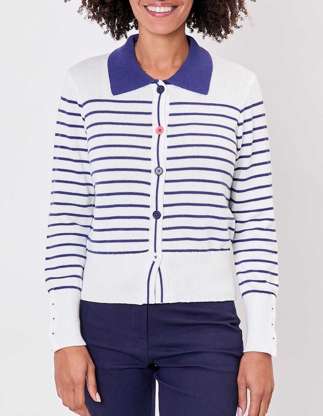 Gilet maille rayures col polo imprim&eacute; Princesse Nomade