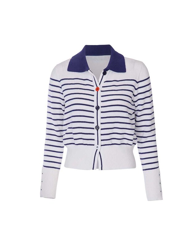 Gilet maille rayures col polo imprim&eacute; Princesse Nomade