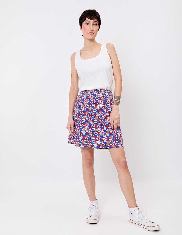 Jupe courte &eacute;vas&eacute;e coton stretch imprim&eacute; Princesse Nomade
