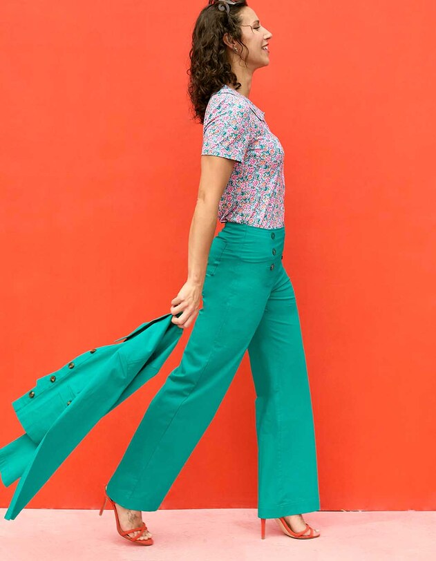 Pantalon &agrave; pont large coton stretch imprim&eacute; Princesse Nomade