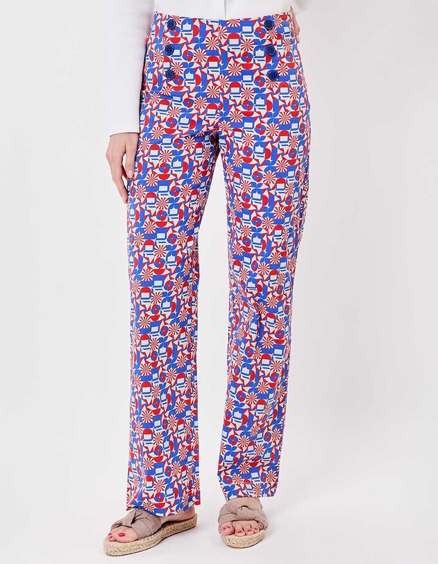 Pantalon &agrave; pont large coton stretch imprim&eacute; Princesse Nomade