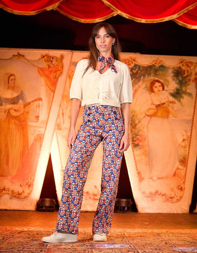 Pantalon &agrave; pont large coton stretch imprim&eacute; Princesse Nomade