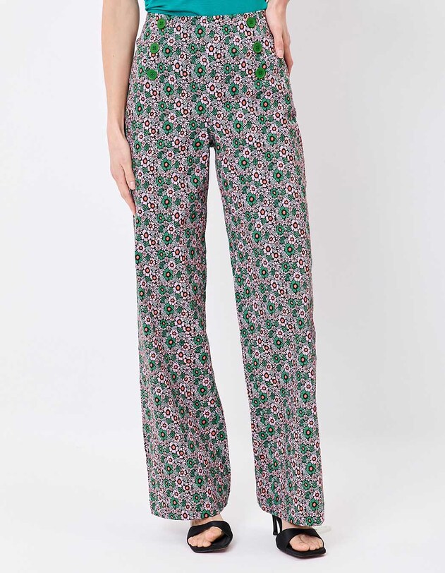 Pantalon &agrave; pont large coton stretch imprim&eacute; Princesse Nomade