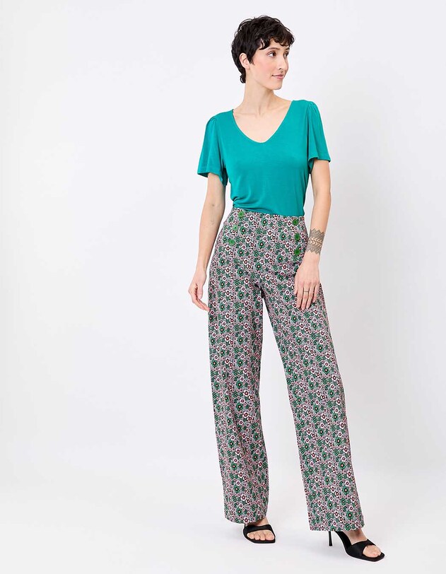Pantalon &agrave; pont large coton stretch imprim&eacute; Princesse Nomade