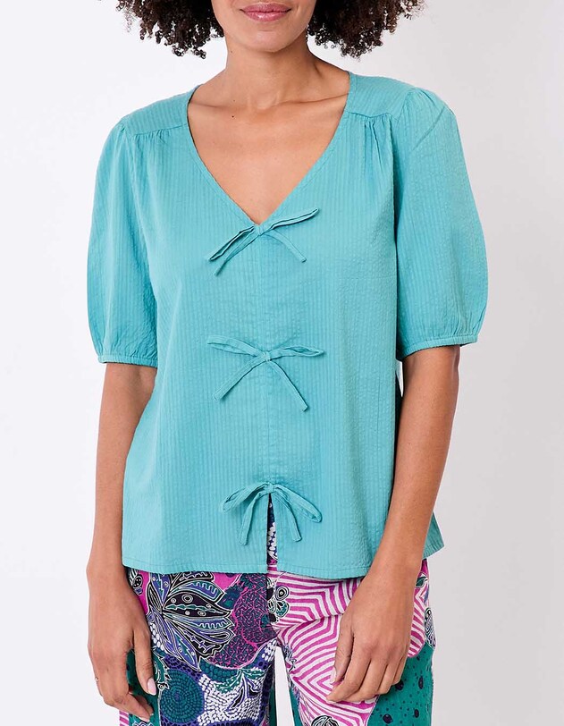 Blouse manches ballons coton gaufr&eacute; imprim&eacute; Princesse Nomade