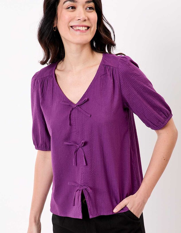 Blouse manches ballons coton gaufr&eacute; imprim&eacute; Princesse Nomade