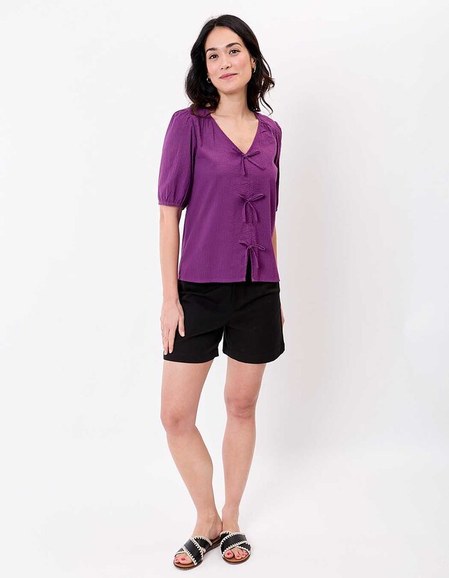 Blouse manches ballons coton gaufr&eacute; imprim&eacute; Princesse Nomade