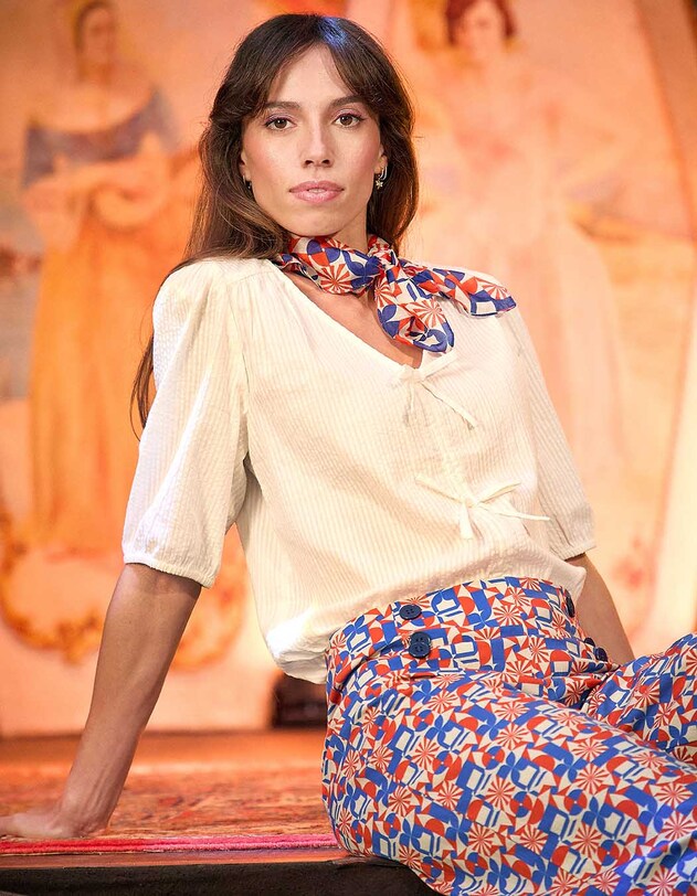 Blouse manches ballons coton gaufr&eacute; imprim&eacute; Princesse Nomade