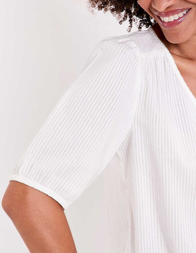 Blouse manches ballons coton gaufr&eacute; imprim&eacute; Princesse Nomade