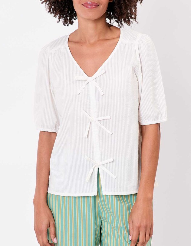 Blouse manches ballons coton gaufr&eacute; imprim&eacute; Princesse Nomade