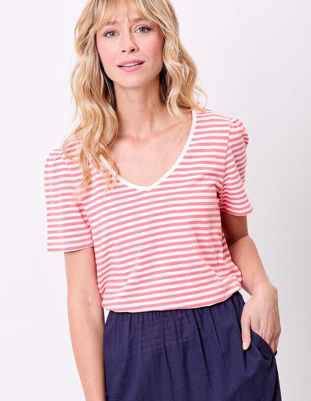 T-shirt rayures coton bio imprim&eacute; Princesse Nomade