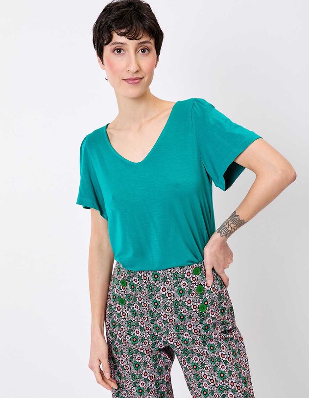 T-shirt maille fluide col V imprim&eacute; Princesse Nomade