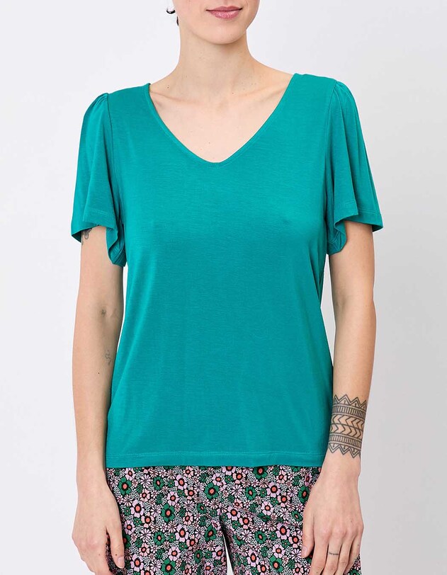 T-shirt maille fluide col V imprim&eacute; Princesse Nomade