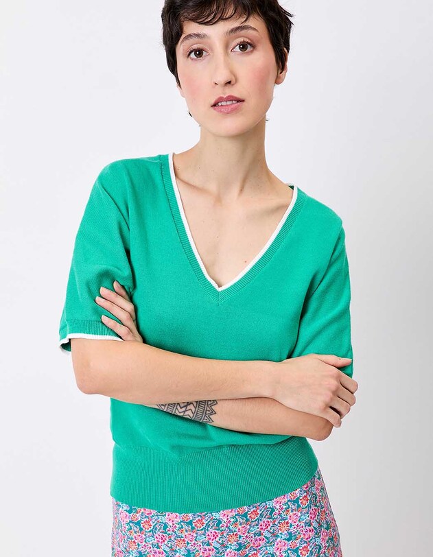 Polo coton col V imprim&eacute; Princesse Nomade