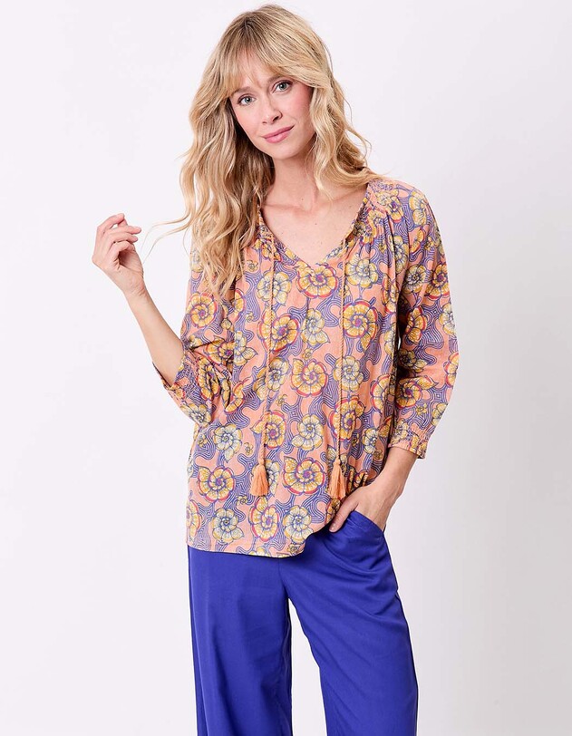 Blouse voile de coton bio ample imprim&eacute; La Fianc&eacute;e