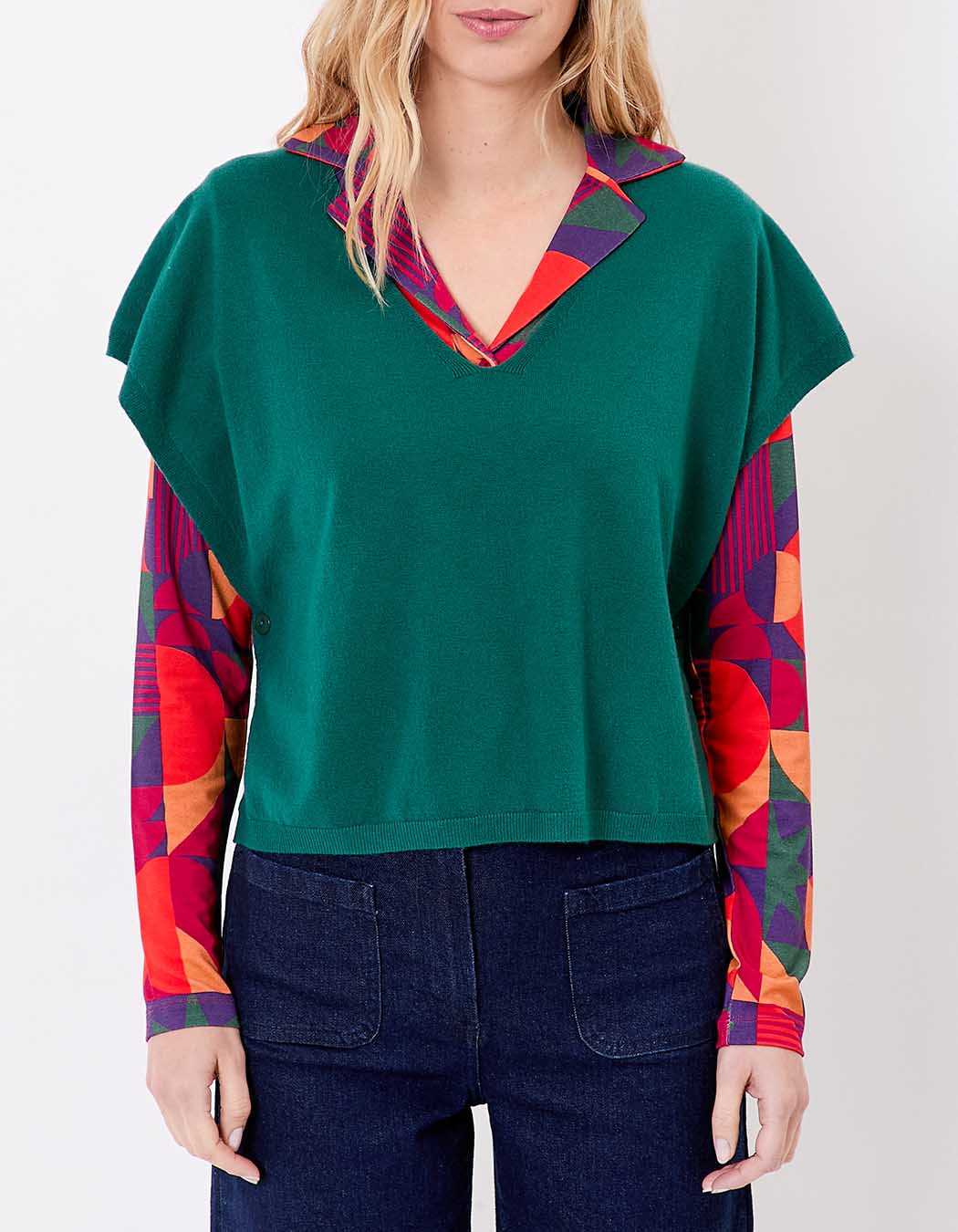 Pull maille sans manche imprimé La Fiancée