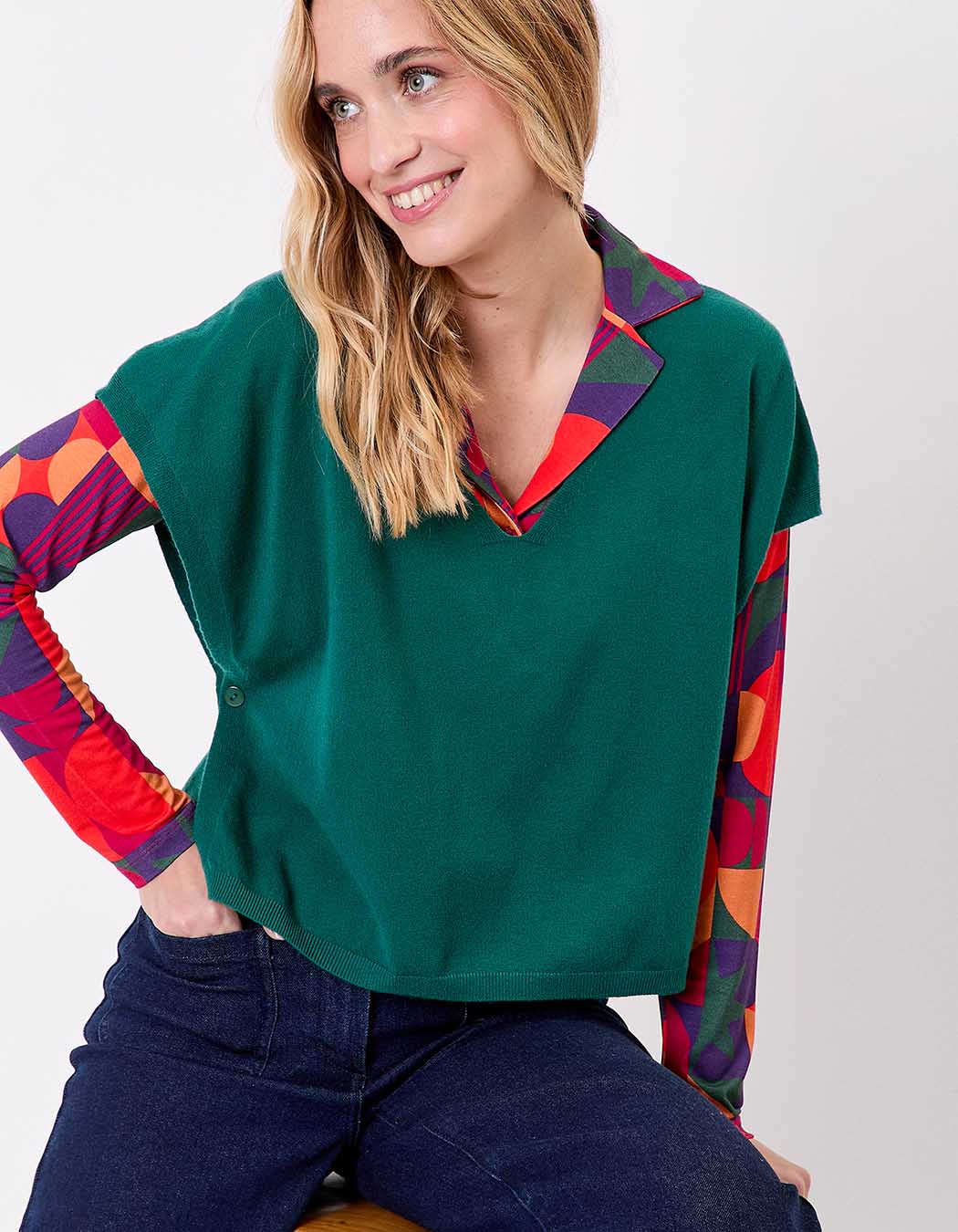 Pull maille sans manche imprimé La Fiancée