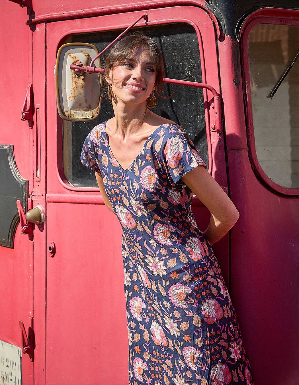 Robe longue voile de coton bio imprimé La Fiancée