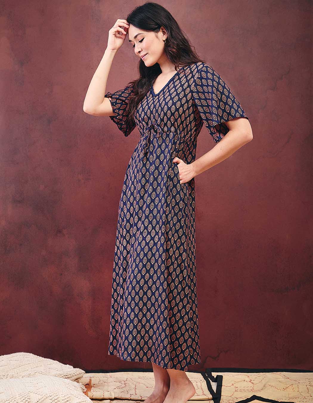 Robe longue fluide viscose lin imprimé La Fiancée