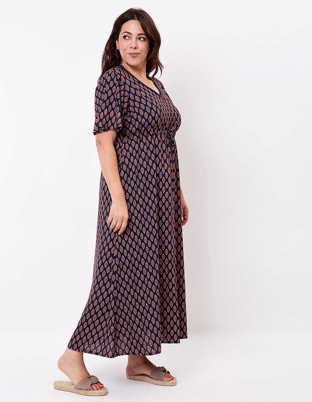 Robe longue fluide viscose lin imprimé La Fiancée