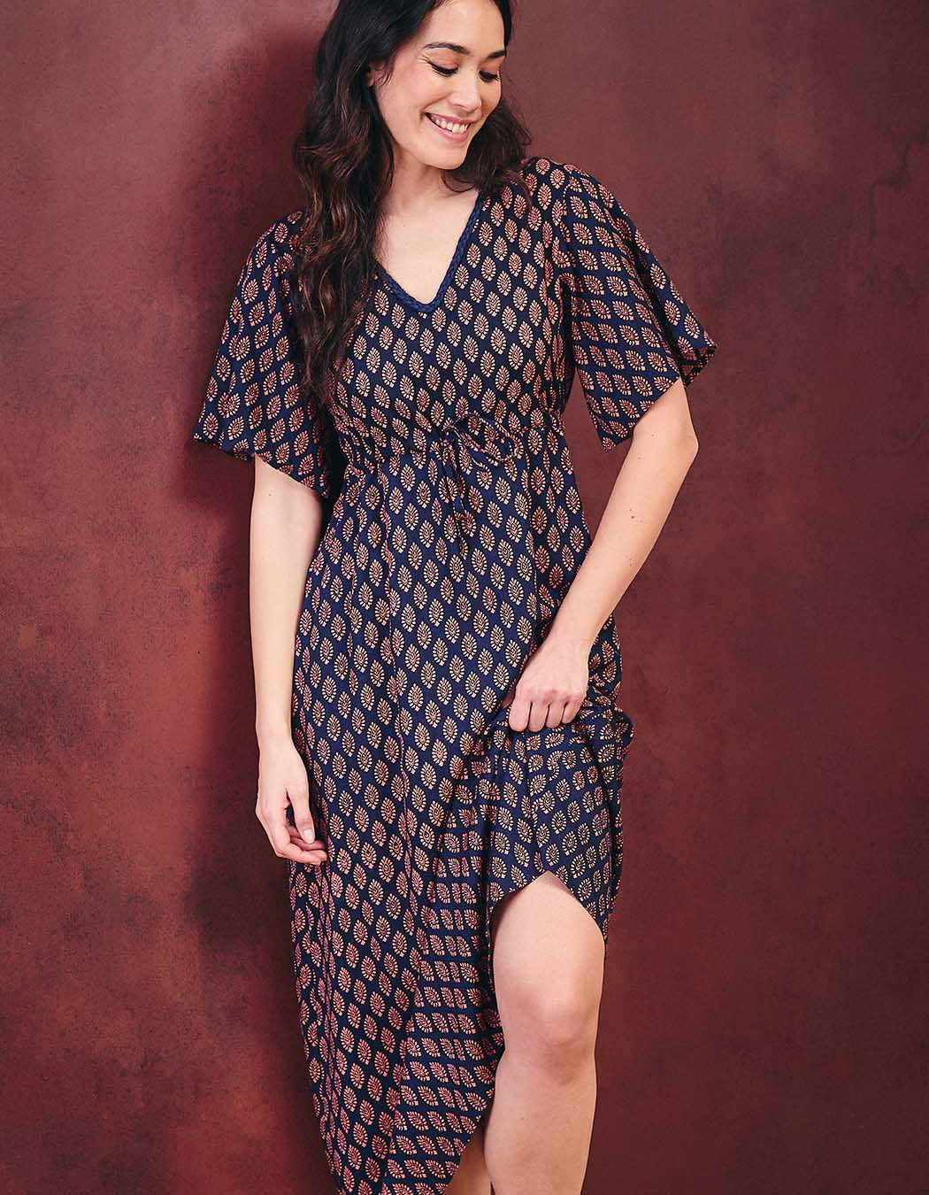 Robe longue fluide viscose lin imprimé La Fiancée