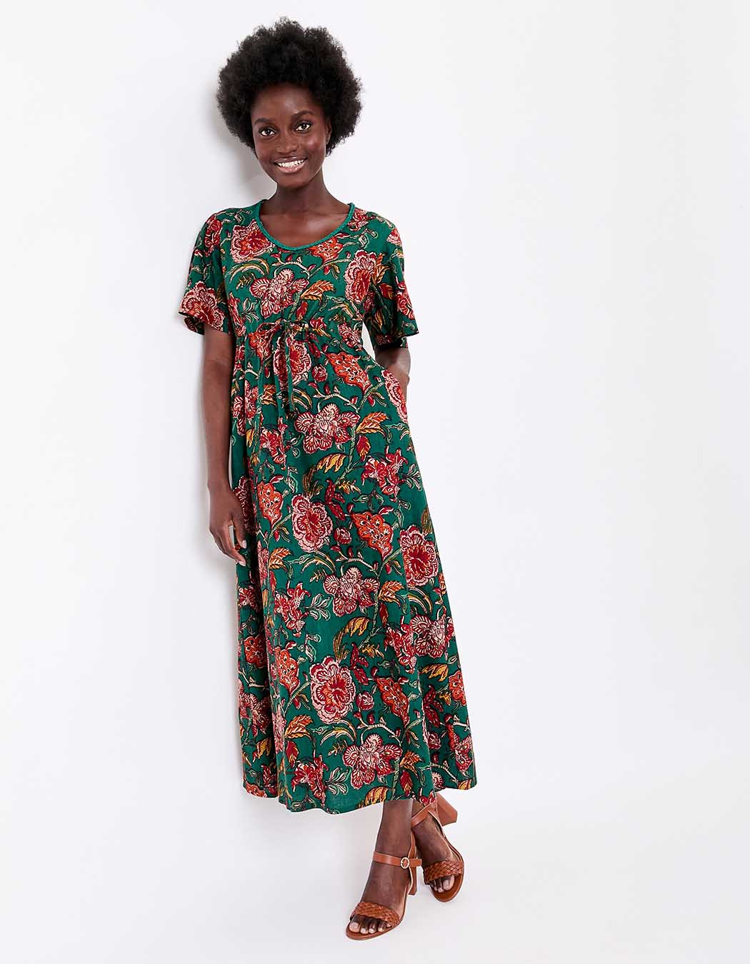 Robe longue fluide viscose lin imprimé La Fiancée