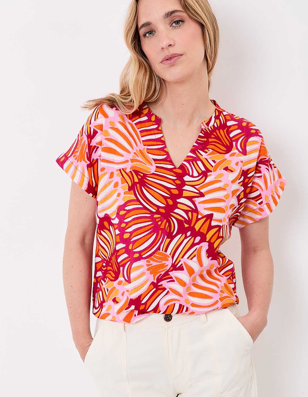 Top fluide col tunisien viscose lin imprimé La Fiancée