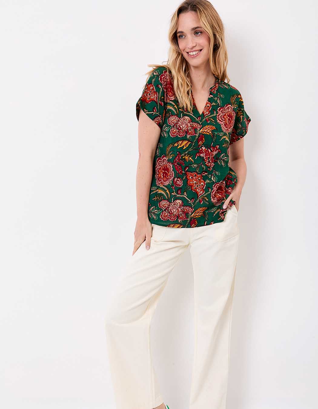 Top fluide col tunisien viscose lin imprimé La Fiancée