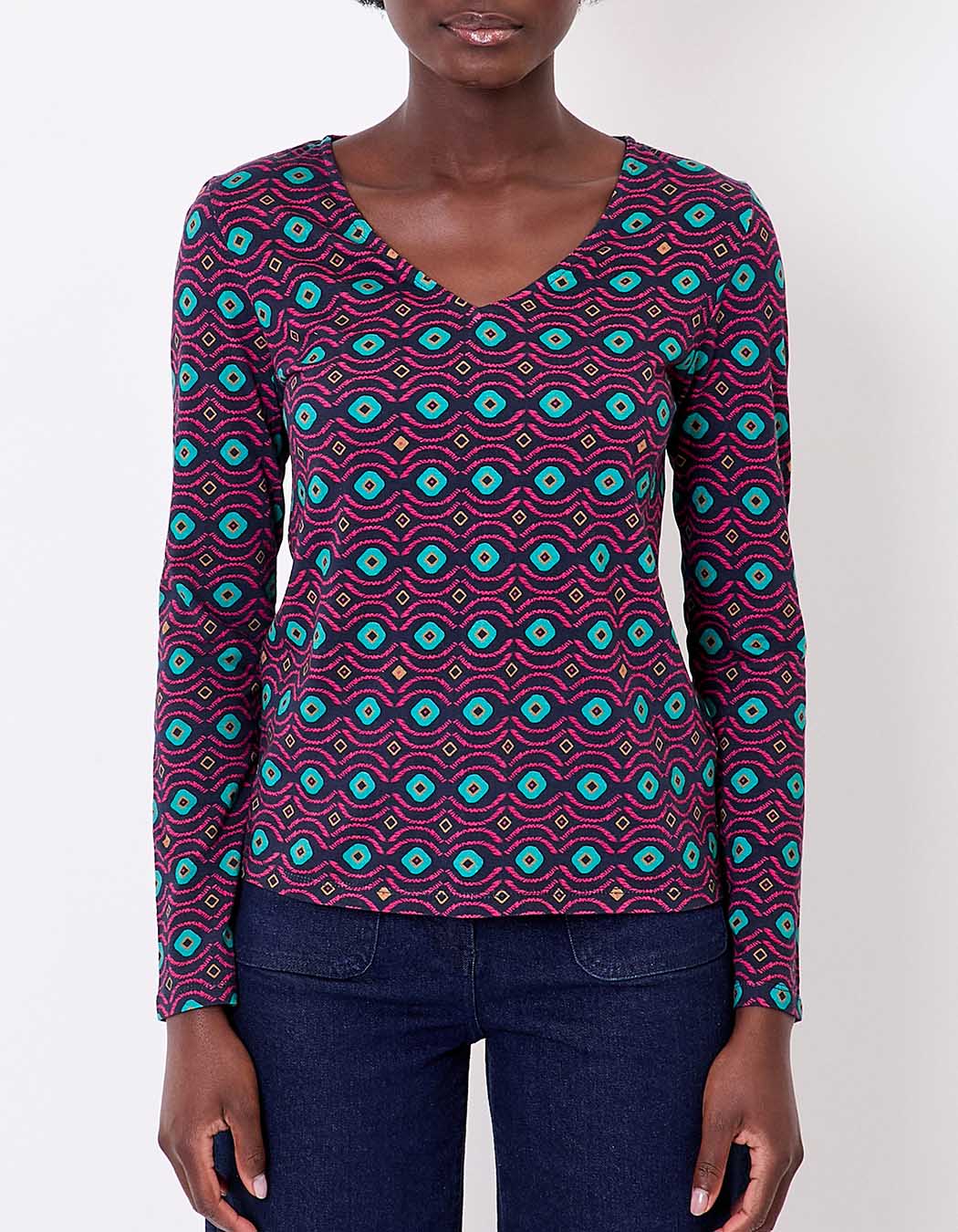 T-shirt col v imprimé coton bio imprimé La Fiancée