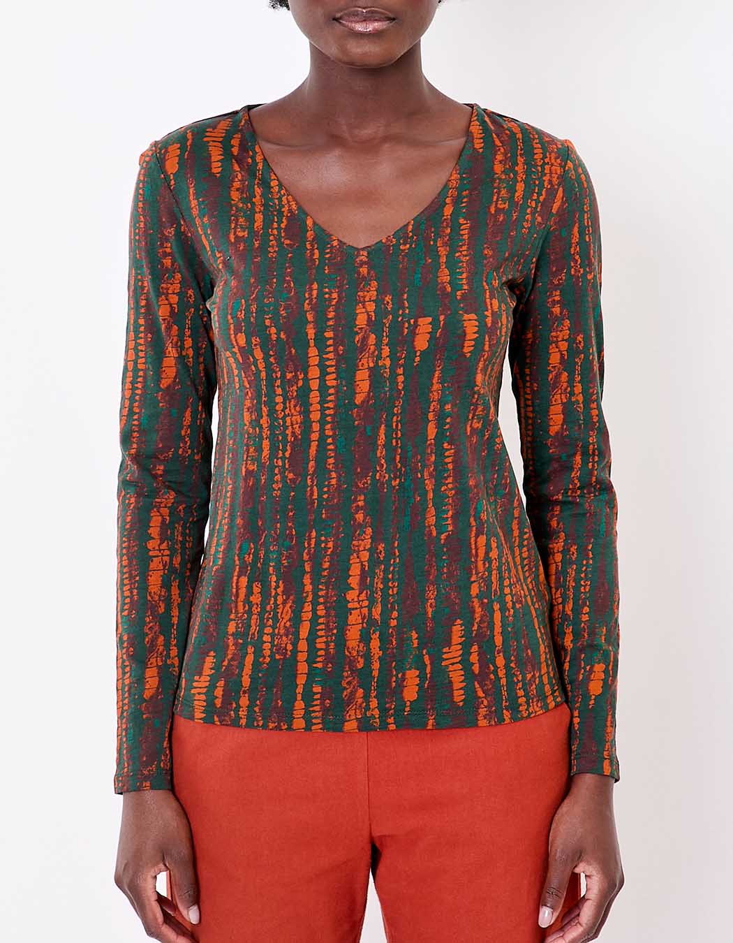 T-shirt col v imprim&eacute; coton bio imprim&eacute; La Fianc&eacute;e