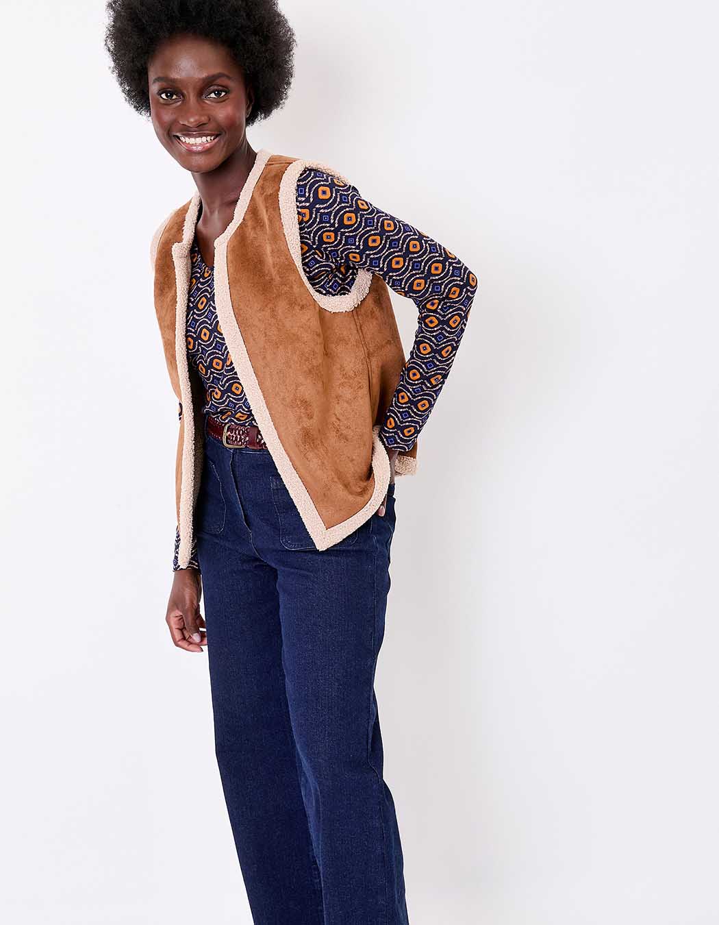 Gilet long sherpa sans manche r&eacute;versible imprim&eacute; La Fianc&eacute;e