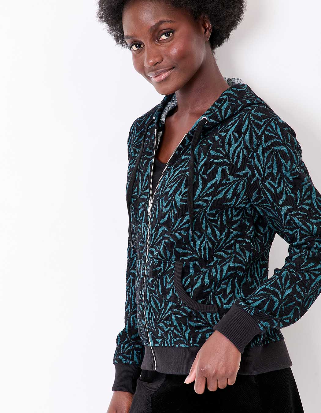 Sweat zippé maille jacquard imprimé La Fiancée