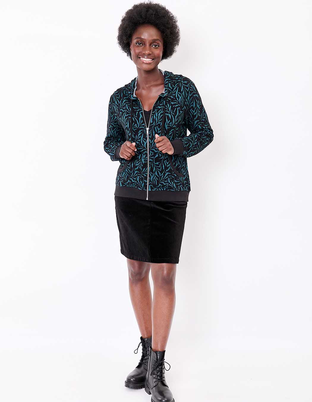 Sweat zippé maille jacquard imprimé La Fiancée