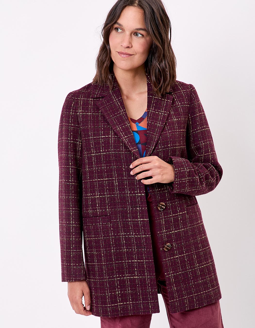 Manteau droit à carreaux imprimé La Fiancée
